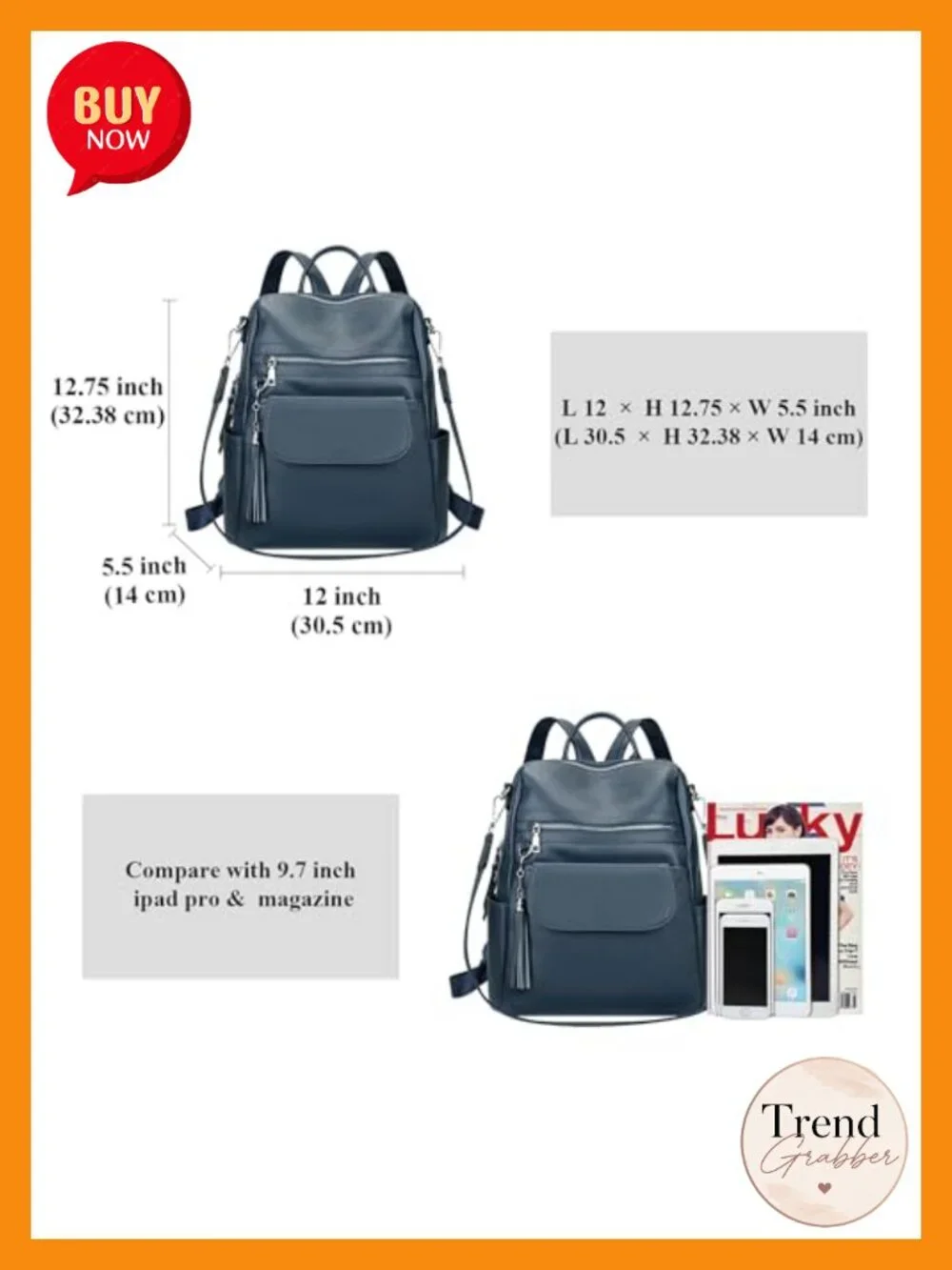 Genuine Leather Backpack Purse Convertible Shoulder Bag Multi-Pocket Front Flap